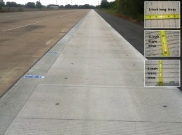 photo: continuously reinforced concrete pavement (CRCP) test track with various tined sections