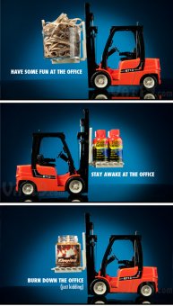 The fully functional toy forklift can lift up to 11 ounces of small items.