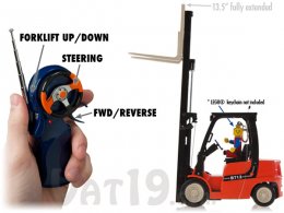 The remote control gives you complete command of your mini forklift.